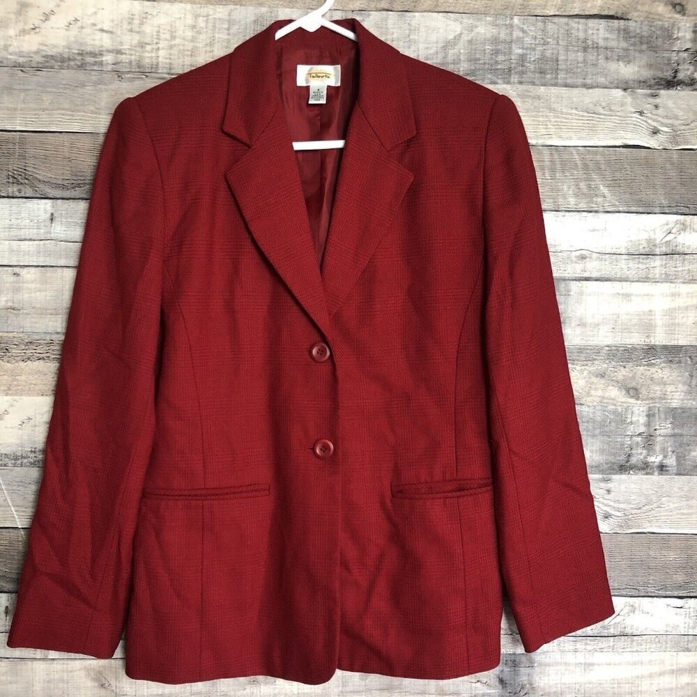 Talbots Jacket Womens 4 Red Windowpane Wool Blend Blazer Button Lined Career USA